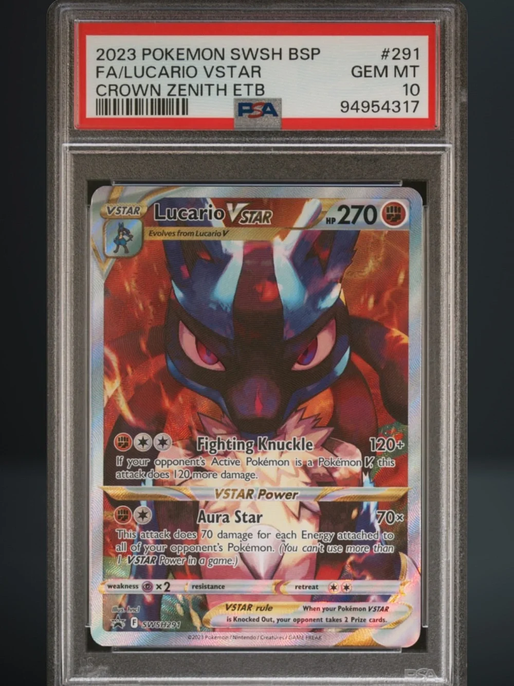 2023 POKEMON SWSH BLACK STAR PROMO #291 FULL ART/LUCARIO VSTAR PSA 10